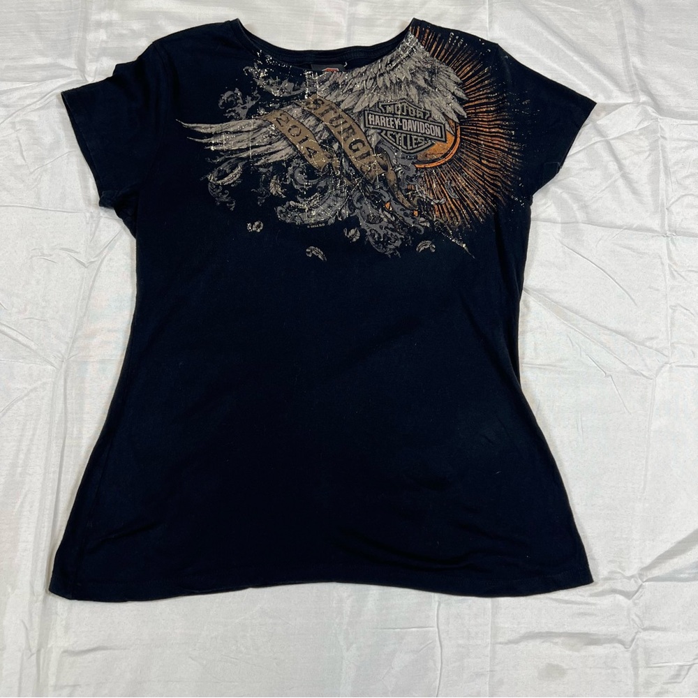 Harley-Davidson Sturgis 2014 Winged Eagle Tee Black Women’s Small Biker Graphic